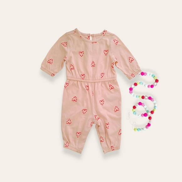 Old Navy Baby Girls Candy Cane Heart Printed Jumpsuit - Picture 2 of 2